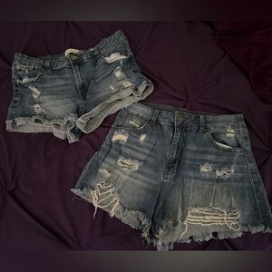Distressed Denim Shorts Set